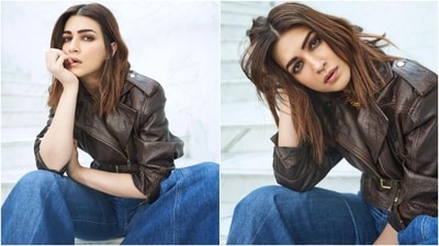 Lastly, Kriti chose smoky brown eye shadow, darkened brows, gold glitter eyeliner, mascara on the lashes, nude pink lip gloss, rouge on the cheekbones, a dewy base, light contouring, and highlighter for the glam picks. Centre-parted open locks gave the finishing touch to her look for the promotions. (Instagram) Lastly, Kriti chose smoky brown eye shadow, darkened brows, gold glitter eyeliner, mascara on the lashes, nude pink lip gloss, rouge on the cheekbones, a dewy base, light contouring, and highlighter for the glam picks. Centre-parted open locks gave the finishing touch to her look for the promotions. (Instagram)