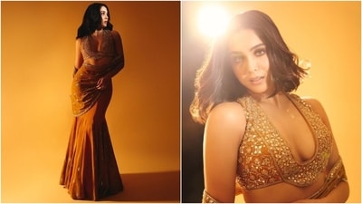 Sharvari styled the look with high heels and a flower-shaped statement ring. Lastly, she chose smoky eye shadow, mascara on the lashes, nude lip shade, feathered brows, a dewy base, and rouge on the cheekbones for the glam picks. Centre-parted open blowout locks with soft waves completed the look. (Instagram) Sharvari styled the look with high heels and a flower-shaped statement ring. Lastly, she chose smoky eye shadow, mascara on the lashes, nude lip shade, feathered brows, a dewy base, and rouge on the cheekbones for the glam picks. Centre-parted open blowout locks with soft waves completed the look. (Instagram)