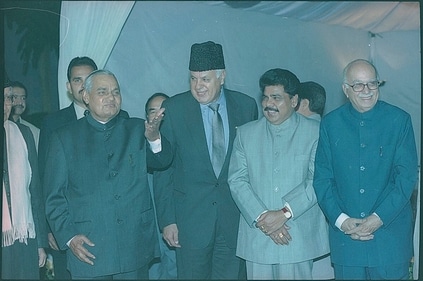 At an iftar party on December 5, 2001, Farooq Abdullah is seen with Prime Minister AB Vajpayee on the left and LK Advani on the extreme right. (Arvind Yadav/HT Photo) At an iftar party on December 5, 2001, Farooq Abdullah is seen with Prime Minister AB Vajpayee on the left and LK Advani on the extreme right. (Arvind Yadav/HT Photo)