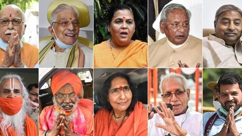 In New Delhi in 2020, senior BJP leader LK Advani and others, including Murli Manohar Joshi, Uma Bharti, Kalyan Singh, Vinay Katiyar, Brij Bhushan Sharan Singh, Champat Rai, Sadhvi Rithambara, Sakshi Maharaj, and Ram Vilas Vedanti, were acquitted by the CBI Court in the Babri Masjid case. (PTI) In New Delhi in 2020, senior BJP leader LK Advani and others, including Murli Manohar Joshi, Uma Bharti, Kalyan Singh, Vinay Katiyar, Brij Bhushan Sharan Singh, Champat Rai, Sadhvi Rithambara, Sakshi Maharaj, and Ram Vilas Vedanti, were acquitted by the CBI Court in the Babri Masjid case. (PTI)