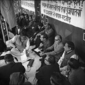 Joining the precursor to the BJP, Jana Sangh, in 1951, LK Advani served in the Rajya Sabha from 1970 to 1989. Elected president of Bharatiya Jana Sangh in December 1972, he is seen (left to right) with BJP stalwarts Madanlal Khurana and V K Malhotra at a Jan Sangh protest on January 14, 1973. (Virendra Prabhakar/HT Photo) Joining the precursor to the BJP, Jana Sangh, in 1951, LK Advani served in the Rajya Sabha from 1970 to 1989. Elected president of Bharatiya Jana Sangh in December 1972, he is seen (left to right) with BJP stalwarts Madanlal Khurana and V K Malhotra at a Jan Sangh protest on January 14, 1973. (Virendra Prabhakar/HT Photo)