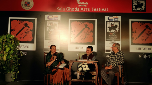 Pheroza Godrej, Ranjit Hoskote and Sudhir Patwardhan ( l to r) (photo courtesy the author) Pheroza Godrej, Ranjit Hoskote and Sudhir Patwardhan ( l to r) (photo courtesy the author)