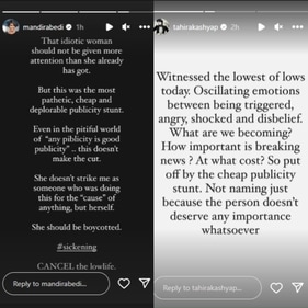 Mandira Bedi, too wrote on her Instagram Stories. Mandira Bedi, too wrote on her Instagram Stories.