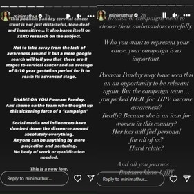 Mini Mathur shared on her Instagram Stories. Mini Mathur shared on her Instagram Stories.