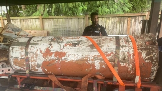 Markings are still visible on the side of this inert AIR-2 Genie rocket (Bellevue Police Department)