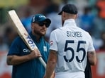 England's Ben Stokes with coach Brendon McCullum before the match