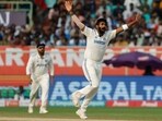India's Jasprit Bumrah reacts against England.