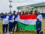 Islamabad: Indian team poses for photos after India's Yuki Bhambri and Saketh Myneni beat Pakistani duo Aqeel Khan and Muzammil Murtaza in doubles game during the Davis Cup 2024 tennis match, in Islamabad