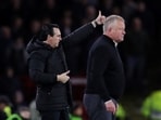  Aston Villa manager Unai Emery reacts 