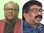 JMM leader Lobin Hembrom (L) and former Jharkhand CM Hemant Soren.