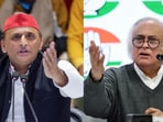 Samajwadi Party chief Akhilesh Yadav (L), Congress leader Jairam Ramesh.