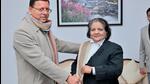 CM Pushkar Singh Dhami attended the swearing-in ceremony of the newly appointed Chief Justice of high court, Nainital (Twitter/@htTweets)