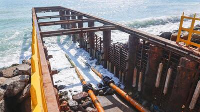 A subsea pipeline of a plant of Coromandel International Ltd, a fertilizer manufacturing company, where an incident of ammonia gas leakage occured, at Ennore in Chennai district on December 27. (PTI) A subsea pipeline of a plant of Coromandel International Ltd, a fertilizer manufacturing company, where an incident of ammonia gas leakage occured, at Ennore in Chennai district on December 27. (PTI)