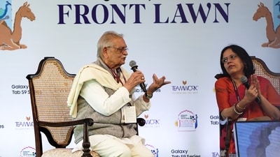 Famed lyricist Gulzar at the Jaipur Literature Festival (JLF) last week. The HT columnist was on a panel with Gulzar at the festival. (ANI) Famed lyricist Gulzar at the Jaipur Literature Festival (JLF) last week. The HT columnist was on a panel with Gulzar at the festival. (ANI)