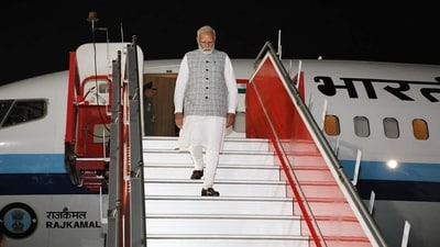 Prime Minister Narendra Modi on Saturday reached Guwahati on a two-day trip, during which he will unveil development projects worth nearly <span class='webrupee'>₹</span>11,600 crore. (CMO Assam X) Prime Minister Narendra Modi on Saturday reached Guwahati on a two-day trip, during which he will unveil development projects worth nearly <span class='webrupee'>₹</span>11,600 crore. (CMO Assam X)