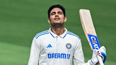 India's Shubman Gill celebrates after scoring a century. (AFP) India's Shubman Gill celebrates after scoring a century. (AFP)