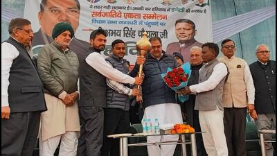 INLD general secretary Abhay Singh Chautala during Sarvajatiye Ekta Sammelan in Jagadhari town, Yamunanagar, on Sunday. (HT PHOTO)