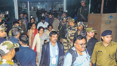 MLAs of the ruling alliance in Jharkhand arrive at Birsa Munda Airport in Ranchi on Sunday. (PTI) MLAs of the ruling alliance in Jharkhand arrive at Birsa Munda Airport in Ranchi on Sunday. (PTI)