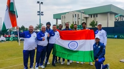 Islamabad: Indian team poses for photos after India's Yuki Bhambri and Saketh Myneni beat Pakistani duo Aqeel Khan and Muzammil Murtaza in doubles game during the Davis Cup 2024 tennis match, in Islamabad (PTI) Islamabad: Indian team poses for photos after India's Yuki Bhambri and Saketh Myneni beat Pakistani duo Aqeel Khan and Muzammil Murtaza in doubles game during the Davis Cup 2024 tennis match, in Islamabad (PTI)