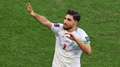 Iran's Alireza Jahanbakhsh celebrates scoring their second goal (REUTERS)