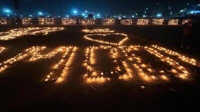 Thousands of people lit one lakh diyas at Khanapara in Guwahati.lit for (HT Photo/Sourced)