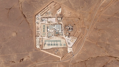 A satellite photo from Planet Labs PBC of military base Tower 22, located in northeastern Jordan. On January 28, three personnel of the United States Army were killed in a drone strike (AP) A satellite photo from Planet Labs PBC of military base Tower 22, located in northeastern Jordan. On January 28, three personnel of the United States Army were killed in a drone strike (AP)