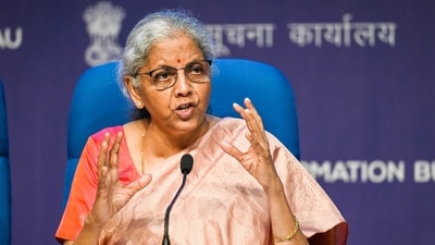 FM Nirmala Sitharaman during the Post Budget Press Conference at National Media Centre, in New Delhi, India, on Thursday, February 1, 2024.  (Photo by Raj K Raj/ Hindustan Times) (Hindustan Times)