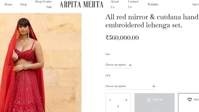 Pooja posted the photos on Instagram with the caption, "Red riding hood #weddingseason." It is from the shelves of designer Arpita Mehta's eponymous label. It is called the All Red Mirror & Cutdana Hand Embroidered Lehenga Set. The ensemble is available on Arpita Mehta's website. Adding it to your collection will cost you <span class='webrupee'>₹</span>5,60,000. (arpitamehtaofficial.com) Pooja posted the photos on Instagram with the caption, "Red riding hood #weddingseason." It is from the shelves of designer Arpita Mehta's eponymous label. It is called the All Red Mirror & Cutdana Hand Embroidered Lehenga Set. The ensemble is available on Arpita Mehta's website. Adding it to your collection will cost you <span class='webrupee'>₹</span>5,60,000. (arpitamehtaofficial.com)
