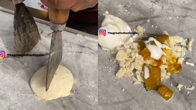 The image, taken from a viral video, shows a street vendor making idli ice cream. (Instagram/@thegreatindianfoodie) The image, taken from a viral video, shows a street vendor making idli ice cream. (Instagram/@thegreatindianfoodie)