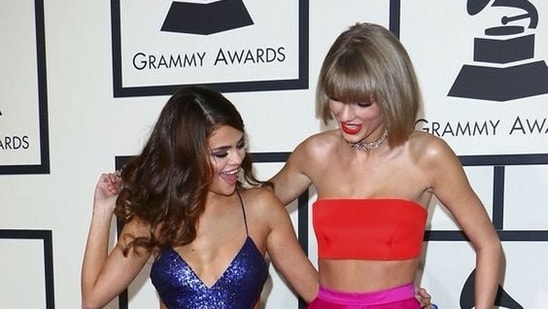 Taylor Swift and Selena Gomez, 2016: At the 2016 Grammys, Taylor Swift and Selena Gomez made a stylish appearance together. Their coordinated yet individual looks showcased their fashion flair and friendship on the red carpet.&nbsp;(Pinterest)