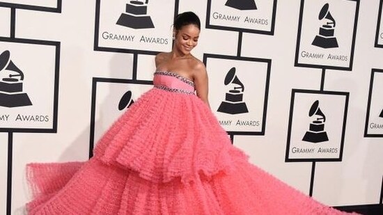 Rihanna, 2015: In 2015, Rihanna embraced the Barbiecore trend before it was even popular, wearing a voluminous Giambattista Valli Couture strapless gown.&nbsp;(Pinterest)