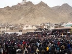 Thousands of men and women braved the bitter cold as they marched in Leh's main city, demanding statehood for Ladakh and the implementation of the sixth schedule of the Constitution.&nbsp;