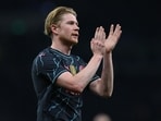 Kevin De Bruyne applauds fans on the pitch after the FA Cup fourth round football match against Tottenham Hotspur Kevin De Bruyne applauds fans on the pitch after the FA Cup fourth round football match against Tottenham Hotspur