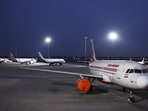 An Air India aircraft among others parked on the tarmac at Terminal 3 of the Indira Gandhi International (IGI) Airport.