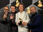 The Shakti team celebrating their Grammy win.