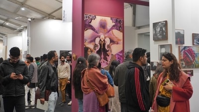 An overview of the India Art Fair 2024 in New Delhi. “For the past 15 years, the fair has been a celebration of the very best of South Asian creativity, and in 2024 we are taking this even further with our biggest edition yet and the inauguration of our very first Design section,” said Jaya Asokan, Fair Director. ( Paroma Mukherjee/ Hindustan Times) An overview of the India Art Fair 2024 in New Delhi. “For the past 15 years, the fair has been a celebration of the very best of South Asian creativity, and in 2024 we are taking this even further with our biggest edition yet and the inauguration of our very first Design section,” said Jaya Asokan, Fair Director. ( Paroma Mukherjee/ Hindustan Times)