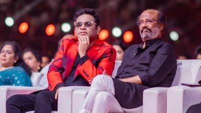 AR Rahman and Rajinikanth at the audio launch of Lal Salaam (X) AR Rahman and Rajinikanth at the audio launch of Lal Salaam (X)