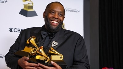 Killer Mike poses with his Grammy for the Best Rap Album award, the Best Rap Performance award and the Best Rap Song award during the 66th Annual Grammy Awards in Los Angeles, California, U.S., February 4, (REUTERS)