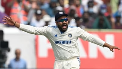 India's captain Rohit Sharma celebrates the wicket of England's Zak Crawley (AFP) India's captain Rohit Sharma celebrates the wicket of England's Zak Crawley (AFP)