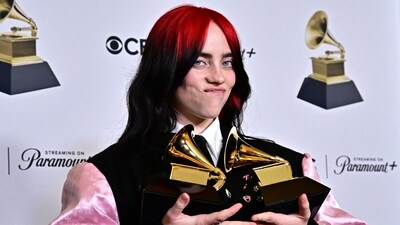 Singer-songwriter Billie Eilish poses with the Grammys for Song of the Year and Best Song Written Visual Media for What Was I Made For? during the 66th Annual Grammy Awards. In her acceptance speech What Was I Made For? she thanked Greta Gerwig, director of Barbie, for making the film. (AFP) Singer-songwriter Billie Eilish poses with the Grammys for Song of the Year and Best Song Written Visual Media for What Was I Made For? during the 66th Annual Grammy Awards. In her acceptance speech What Was I Made For? she thanked Greta Gerwig, director of Barbie, for making the film. (AFP)