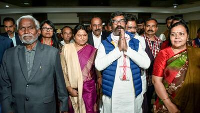 Jharkhand CM Champai Soren with Hemant Soren in Ranchi on Monday. (ANI) Jharkhand CM Champai Soren with Hemant Soren in Ranchi on Monday. (ANI)