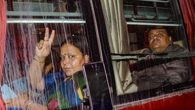 Jharkhand Mukti Morcha-led ruling alliance lawmakers returned to Ranchi from Hyderabad on Sunday ahead of the vote. (PTI)