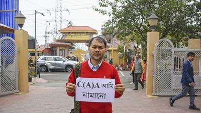 Lawmaker Akhil Gogoi on the first day of the budget session of the Assam assembly in Guwahati on Monday. (PTI) Lawmaker Akhil Gogoi on the first day of the budget session of the Assam assembly in Guwahati on Monday. (PTI)