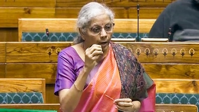 Union Finance Minister Nirmala Sitharaman speaks in the Lok Sabha during the Budget session of Parliament, in New Delhi, Monday. (PTI)