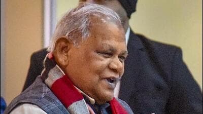 Patna: HAM-S chief Jitan Ram Manjhi at the swearing-in ceremony of the new Bihar government at Raj Bhawan in Patna on Jan. 28 (PTI)