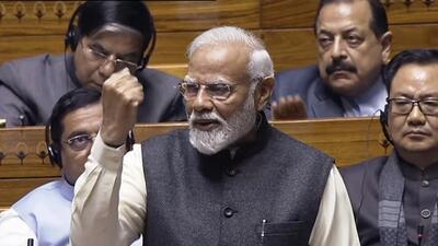 Prime Minister Narendra Modi in the Lok Sabha on Monday. (ANI/SANSAD TV) Prime Minister Narendra Modi in the Lok Sabha on Monday. (ANI/SANSAD TV)