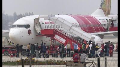 Tourists aboard an Air India Express flight arrive at the Ayodhya airport ahead of the consecration ceremony of Shri Ram Janmabhoomi Temple, in Ayodhya, January 17. (PTI file photo) Tourists aboard an Air India Express flight arrive at the Ayodhya airport ahead of the consecration ceremony of Shri Ram Janmabhoomi Temple, in Ayodhya, January 17. (PTI file photo)