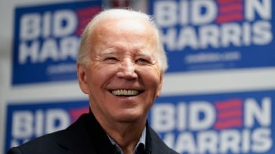 U.S. President Joe Biden reacts as he attends the opening of the Biden for President campaign office in Wilmington, Delaware, U.S., February 3, 2024. (REUTERS)