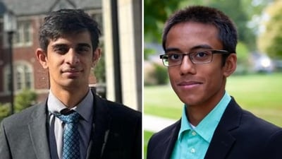 Neel Acharya’s (L) body was discovered on the university campus, and Varun Manish Chheda (R) was killed in his Purdue University dorm room by his roommate (Neel Acharya/LinkedIn, Park Tudor School/Facebook)