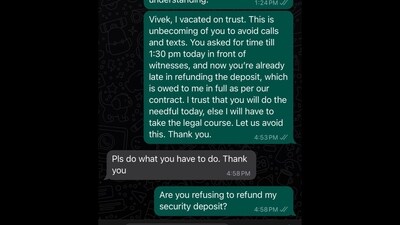 A screenshot of the WhatsApp conversation between the comedian and his landlord. (X/@LowKashWala) A screenshot of the WhatsApp conversation between the comedian and his landlord. (X/@LowKashWala)